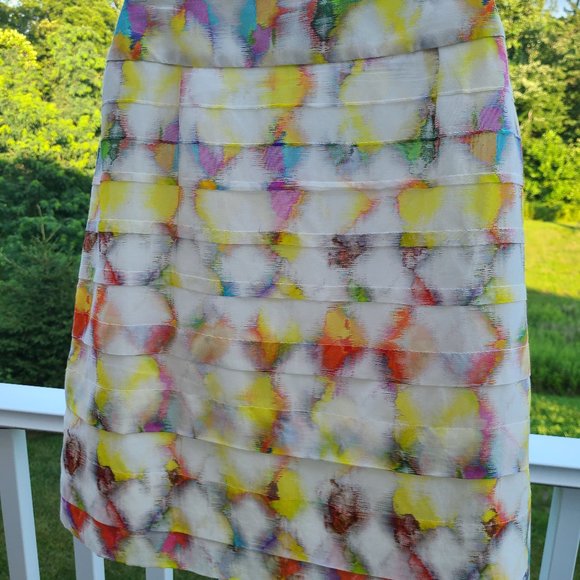 Ann Taylor Petite mini Skirt Colorful Tie-Dye cotton/silk Sideways Pleats sz 8 - Picture 4 of 7